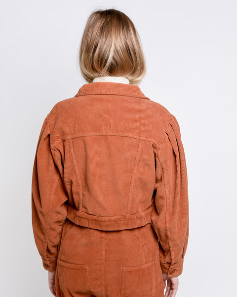 Zoe cropped jacket in brown corduroy