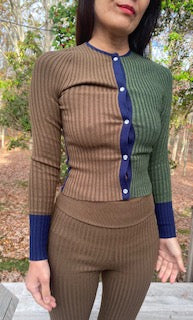 Nonna pearl cardigan in roots colorblock