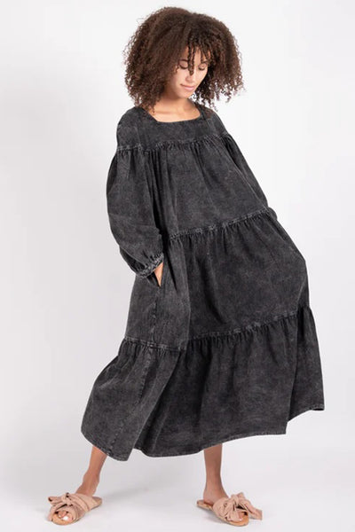 Tate organic cotton Dress in Black Acid Wash