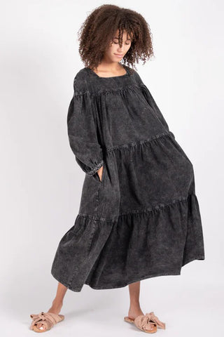 Tate organic cotton Dress in Black Acid Wash