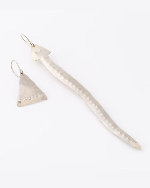 Snake and triangle silver earrings