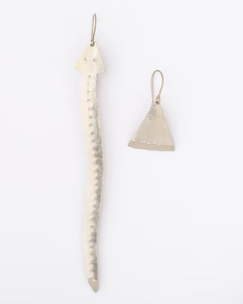 Snake and triangle silver earrings