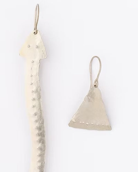 Snake and triangle silver earrings