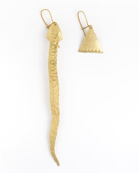 Snake and triangle golden earrings