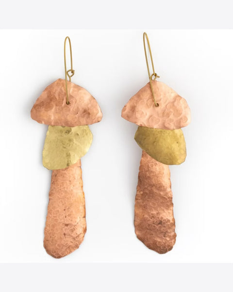 Copper and gold wing earrings