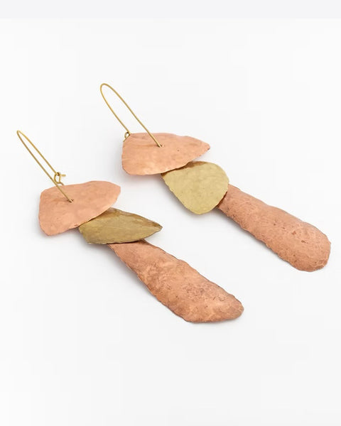 Copper and gold wing earrings