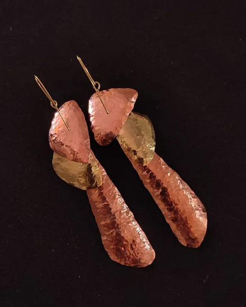Copper and gold wing earrings