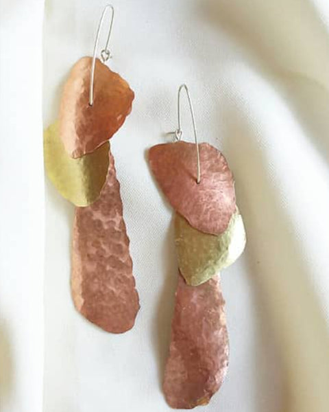 Copper and gold wing earrings