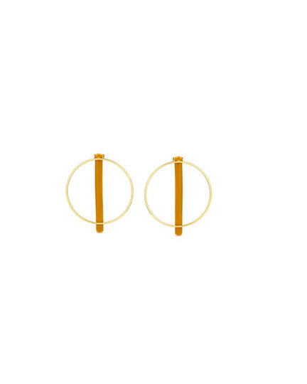Bi-position circle and bar earrings in ochre