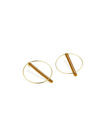 Bi-position circle and bar earrings in ochre