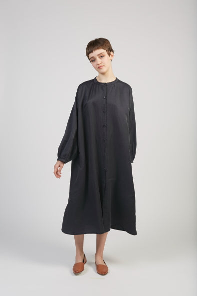 Silk cotton shirtdress in black