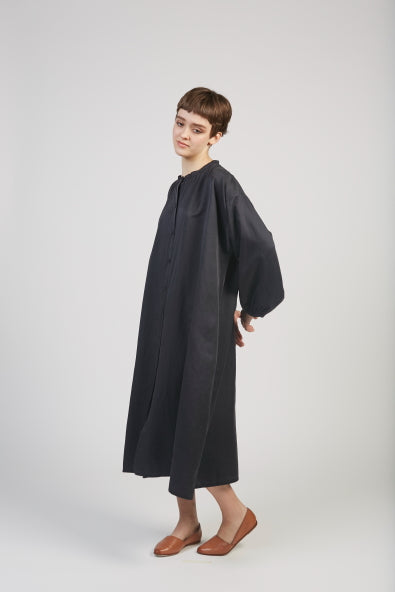 Silk cotton shirtdress in black