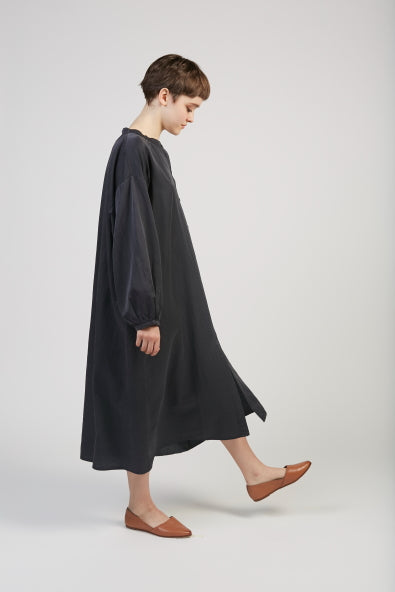 Silk cotton shirtdress in black