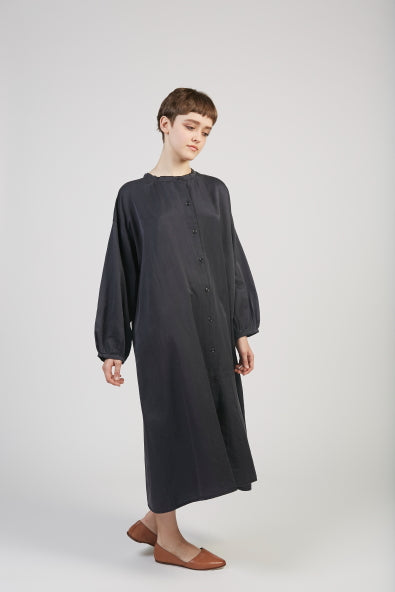 Silk cotton shirtdress in black