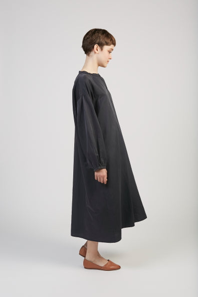 Silk cotton shirtdress in black