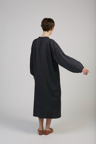 Silk cotton shirtdress in black