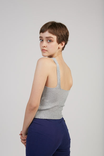 Siafu lurex knit top in silver