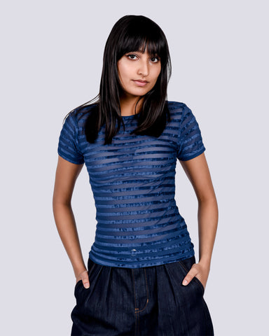 Omo tee in Blue stripe velours