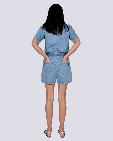 Danny playsuit in mid-blue denim