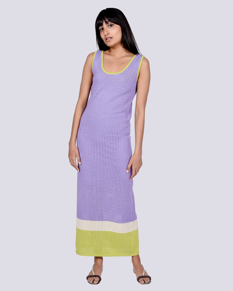 Calista long crochet dress in beige