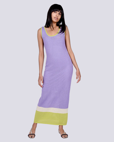Calista long crochet dress in beige