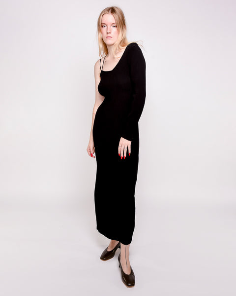 Linde asymmetrical crinkle dress in black