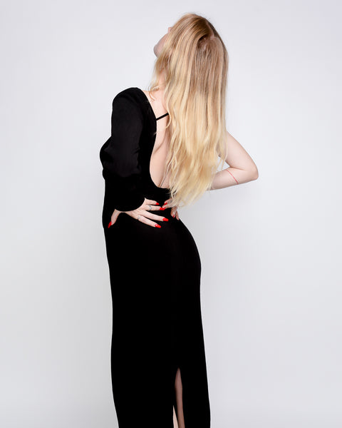 Linde asymmetrical crinkle dress in black