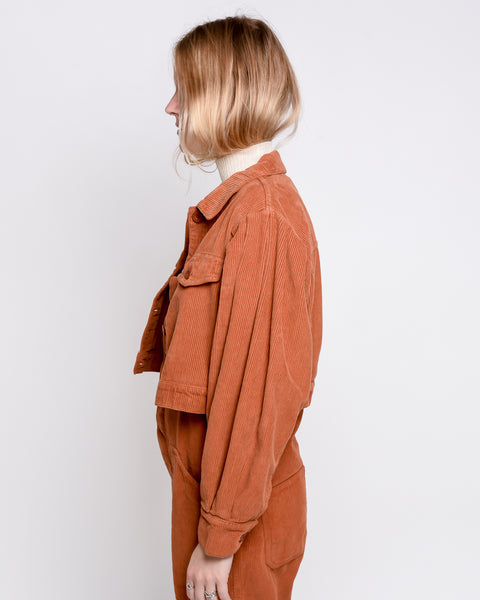 Zoe cropped jacket in brown corduroy