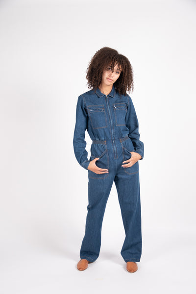 Danny Long Sleeves Boilersuit in stretch denim