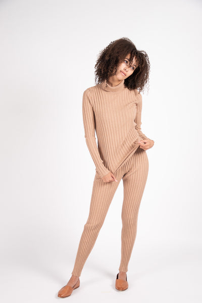 Walker ribbed knit Top in camel