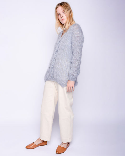 Oversized Vneck cable mohair sweater in sky