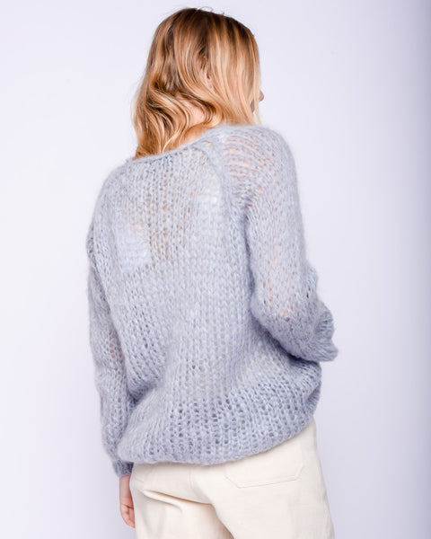 Oversized Vneck cable mohair sweater in sky