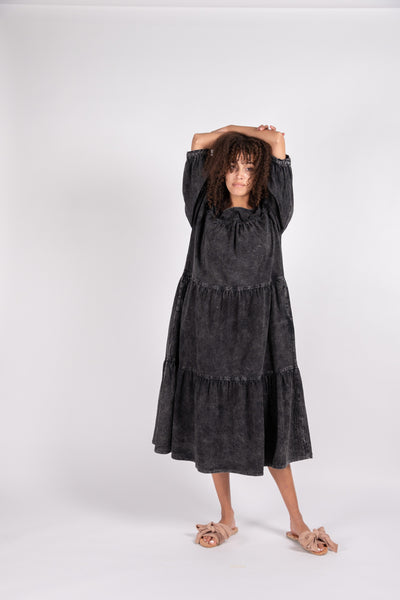 Tate organic cotton Dress in Black Acid Wash