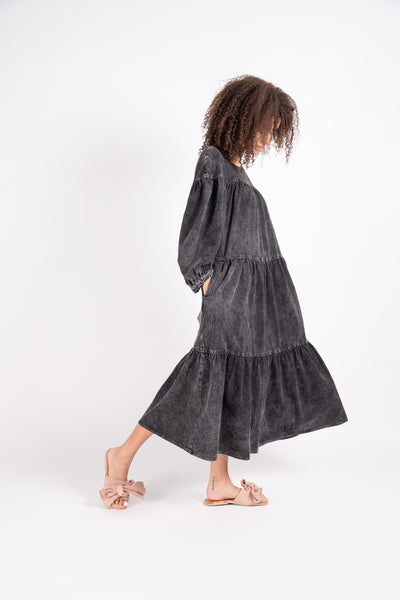 Tate organic cotton Dress in Black Acid Wash