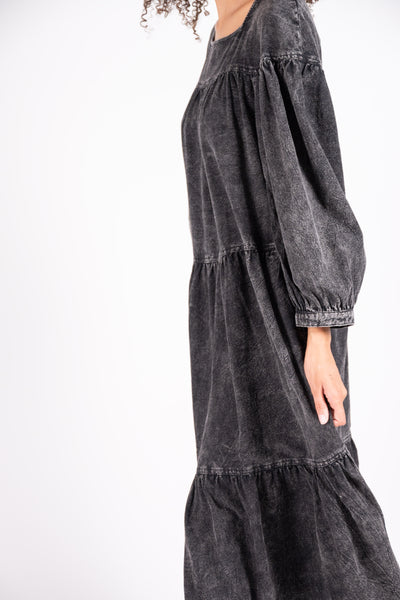 Tate organic cotton Dress in Black Acid Wash