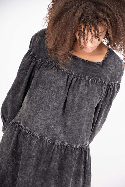 Tate organic cotton Dress in Black Acid Wash