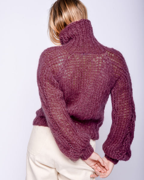 Mohair turtleneck cable sweater in mauve