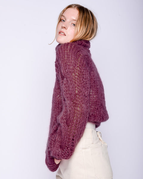 Mohair turtleneck cable sweater in mauve