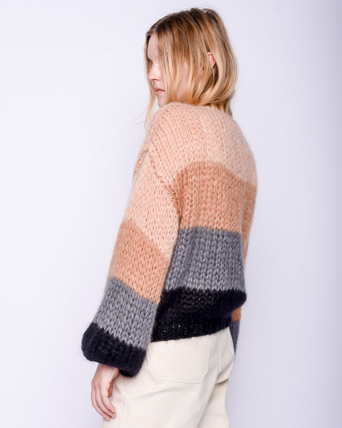 Mohair big Sweater in stripes camel & grey