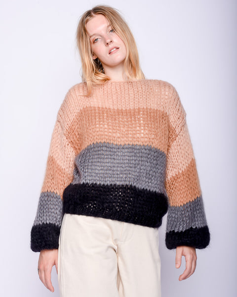 Mohair big Sweater in stripes camel & grey