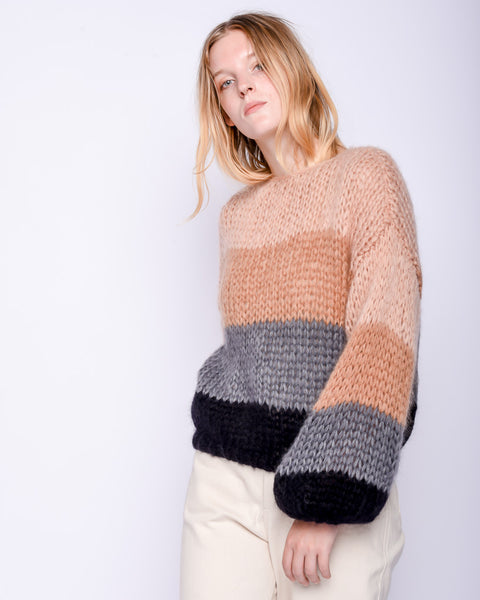 Mohair big Sweater in stripes camel & grey