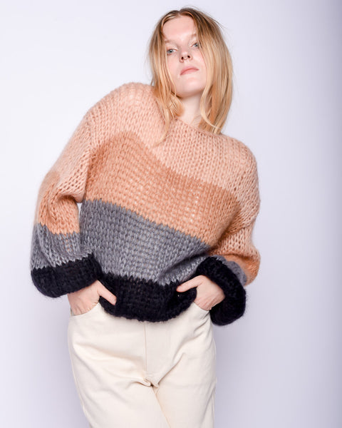 Mohair big Sweater in stripes camel & grey