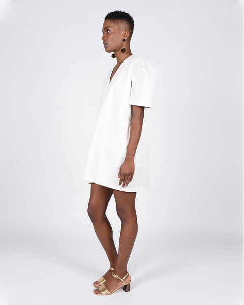 Open Sleeve Short Dress in meringue