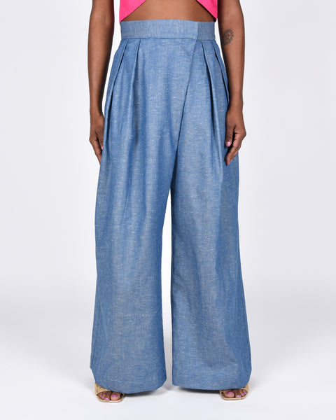 Parisa pant in blue cotton linen