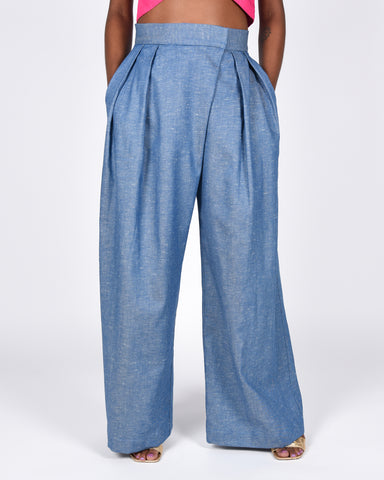 Parisa pant in blue cotton linen