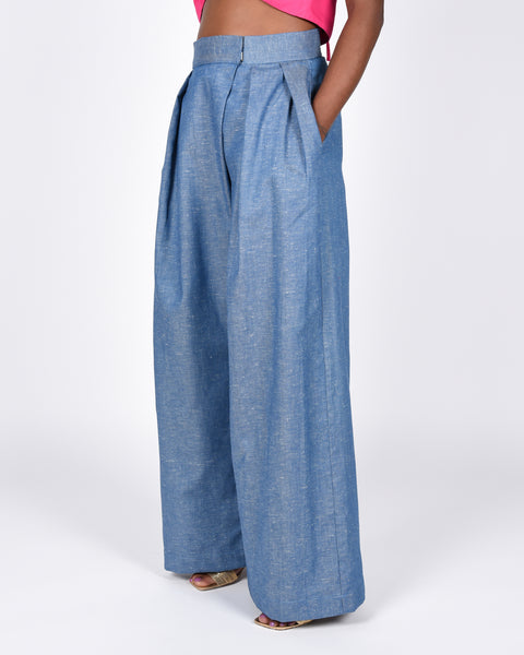 Parisa pant in blue cotton linen