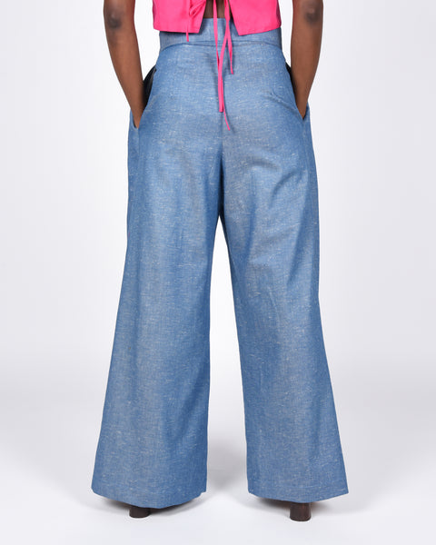 Parisa pant in blue cotton linen