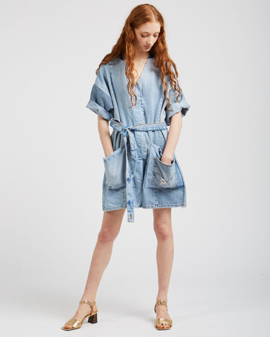 Denim patchwork jumpsuit