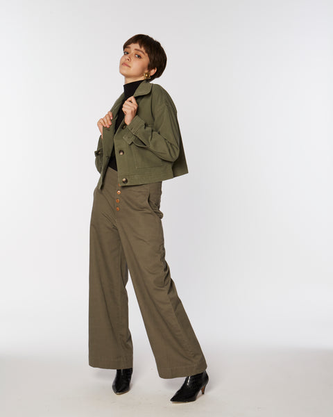 Cropped cotton jacket in khaki