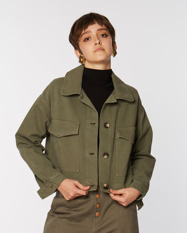 Cropped cotton jacket in khaki